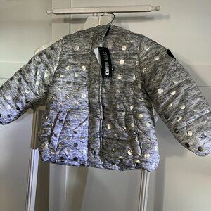 BNWT STEVE MADDEN kids puffer in sparkling silver dot jacket (4T)